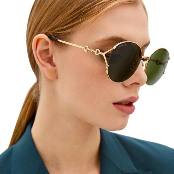 NWT GUCCI GG1017SK - 002 GOLD GREEN SUNGLASSES - Picture 3 of 7